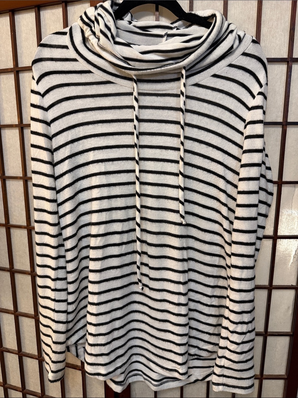 Pink Clover Black & White Striped Cowl Neck Sweater
